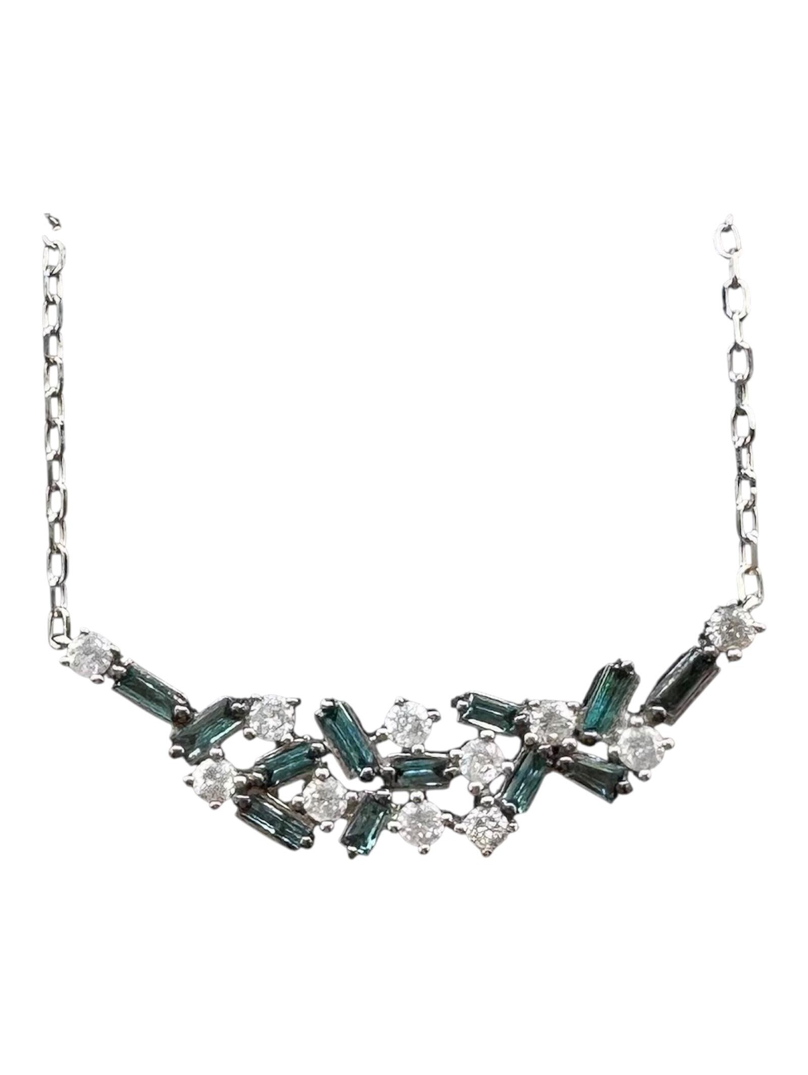 10kt White Gold Blue And White Diamond Bar Necklace 0.50ctw 18in New
